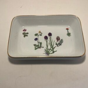 Llourioux Floral Porcelain Rectangular Dish with Gold Trim